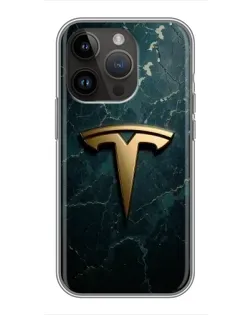 Чехол для iPhone 14 Pro с картинкой «Мраморная Tesla Gold»