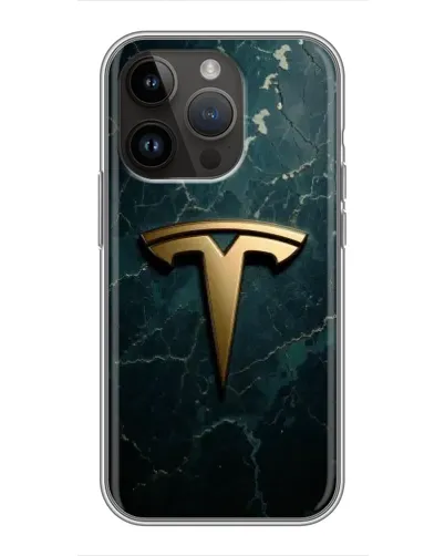 Чехол для iPhone 14 Pro с картинкой «Мраморная Tesla Gold»