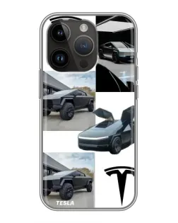 Чехол для iPhone 14 Pro с картинкой «Коллаж Cybertruck Tesla»