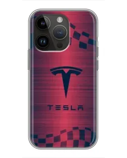 Чехол для iPhone 14 Pro с картинкой «Тесла красный карбон»