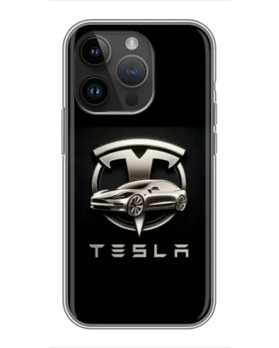 Чехол для iPhone 14 Pro с картинкой «Tesla — серебристое авто»