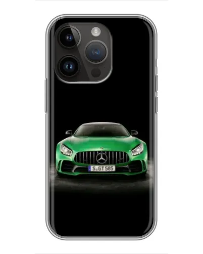 Чехол для iPhone 14 Pro с картинкой «Mercedes — неоновый лого»