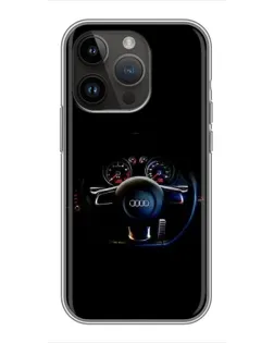 Чехол для iPhone 14 Pro с картинкой «Салон Audi — руль»