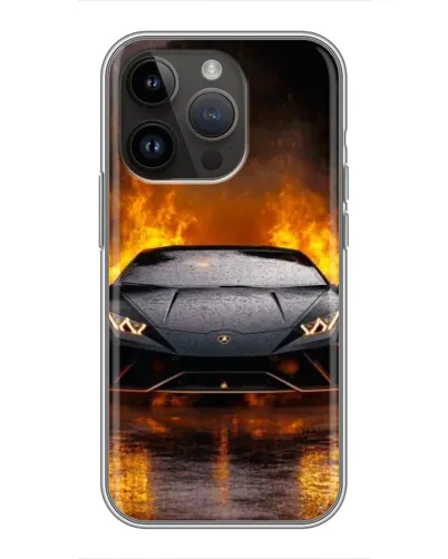 Чехол для iPhone 14 Pro с картинкой «Lamborghini в огне»