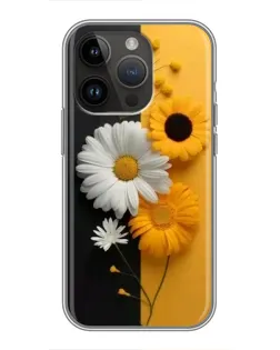 Чехол для iPhone 14 Pro с картинкой «Подсолнух и ромашка»