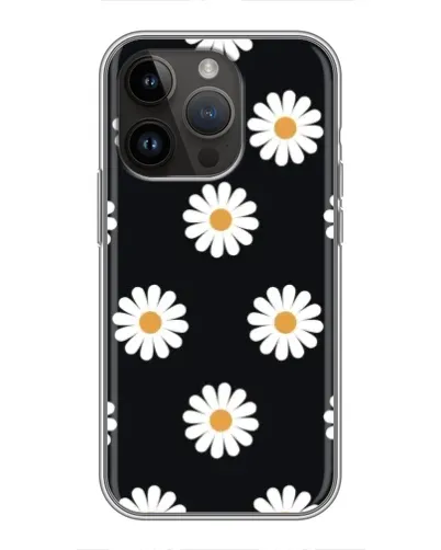 Чехол для iPhone 14 Pro с картинкой «Ромашки на черном»