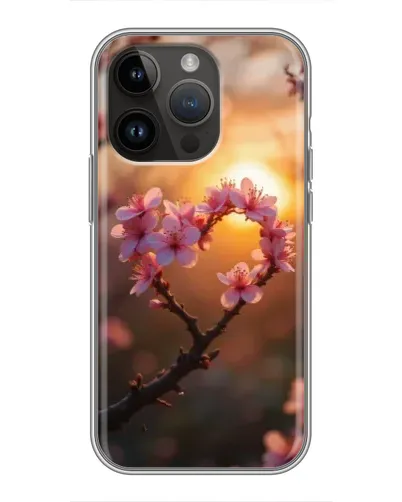 Чехол для iPhone 14 Pro с картинкой «Розовый цвет сердце на фоне заката»