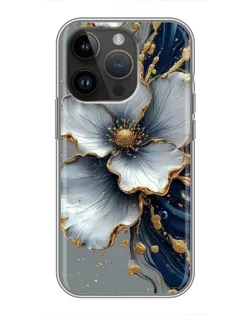 Чохол для iPhone 14 Pro з картинкою «Біла квітка та золотий флюїд»