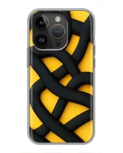 Чехол для iPhone 14 Pro с картинкой «Черное желтое переплетение»