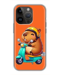 Чехол для iPhone 14 Pro с картинкой «Капибара на скутере»