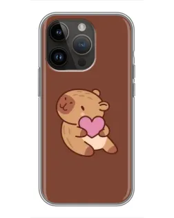 Чехол для iPhone 14 Pro с картинкой «Капибара с сердцем»