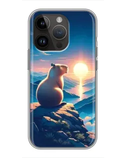 Чехол для iPhone 14 Pro с картинкой «Закат солнца с капибарой»