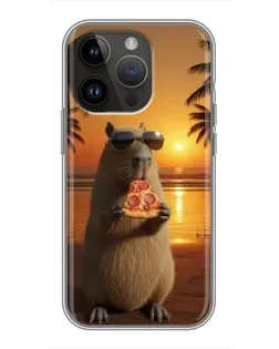 Чехол для iPhone 14 Pro с картинкой «Капибара с пиццей»