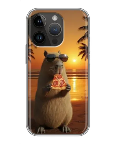 Чехол для iPhone 14 Pro с картинкой «Капибара с пиццей»