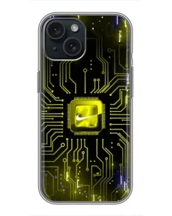 Чехол для iPhone 14 с картинкой «Nike — золотая искра»