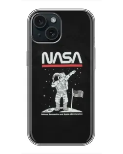 Чехол для iPhone 14 с картинкой «NASA — шагаем по Луне»