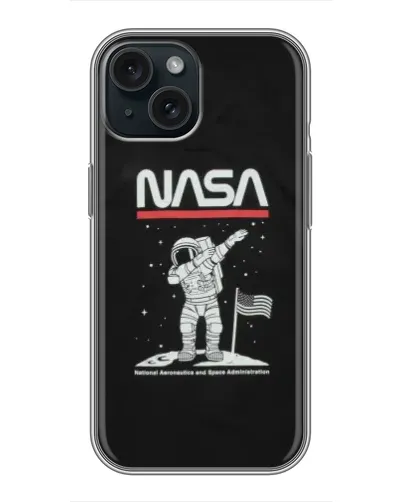 Чехол для iPhone 14 с картинкой «NASA — шагаем по Луне»