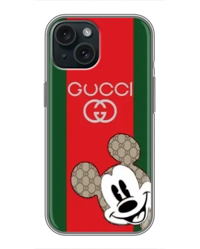 Чехол для iPhone 14 с картинкой «Gucci — полосы и Микки»
