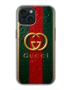 Чехол для iPhone 14 с картинкой «Gucci — фирменная полоса и золото» Чехол для iPhone 14 с картинкой «Gucci — фирменная полоса и золото»