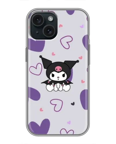 Чохол для iPhone 14 з картинкою «Kuromi та лавандові серця»