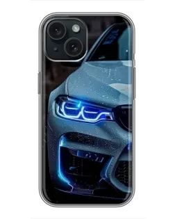 Чохол для iPhone 14 з картинкою «Погляд BMW з синіми фарами»