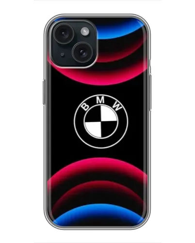 Чохол для iPhone 14 з картинкою «Логотип BMW та неонові дуги»