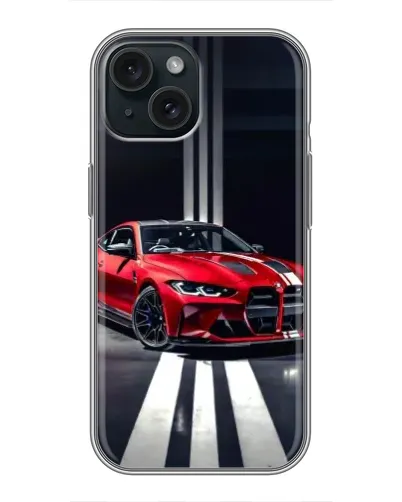 Чохол для iPhone 14 з картинкою «Червона BMW на дорозі»