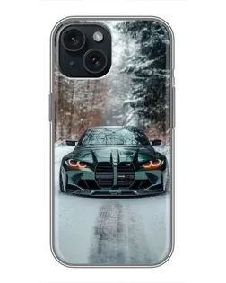 Чохол для iPhone 14 з картинкою «BMW у зимовому лісі»