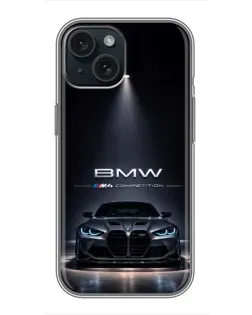 Чохол для iPhone 14 з картинкою «BMW крізь нічне місто»