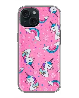 Чохол для iPhone 14 з картинкою «Unicorn паттерн рожевий»