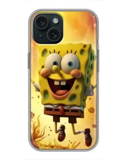 Чехол для iPhone 14 с картинкой «Губка Боб прыгает»