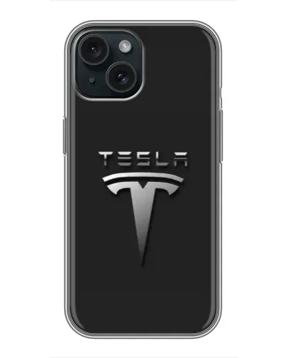 Чохол для iPhone 14 з картинкою «Сталевий логотип Tesla»