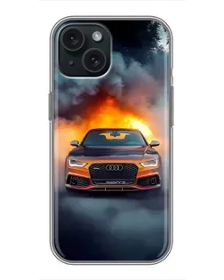 Чохол для iPhone 14 з картинкою «Audi у вогняному диму»