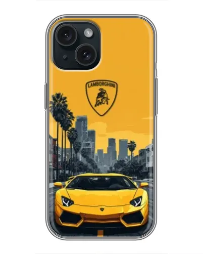Чохол для iPhone 14 з картинкою «Жовтий Lamborghini місто»