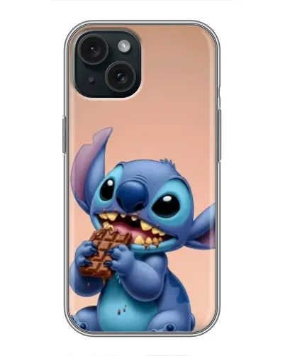 Чехол для iPhone 14 с картинкой «Стич ест шоколад»