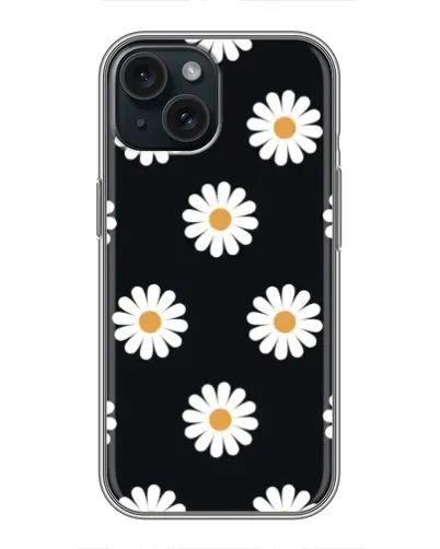 Чехол для iPhone 14 с картинкой «Ромашки на черном»