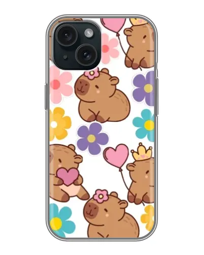 Чохол для iPhone 14 з картинкою «Квітковий паттерн капібар»