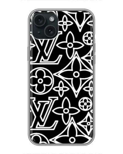 Чехол для iPhone 14 Plus с картинкой «Черно-белый узор LV»