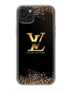 Чехол для iPhone 14 Plus с картинкой «LV — золотые искры»