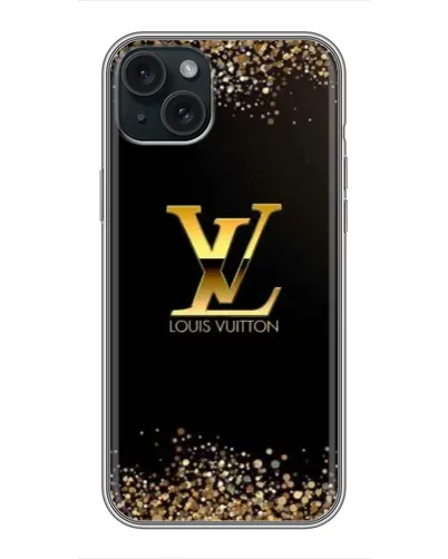 Чехол для iPhone 14 Plus с картинкой «LV — золотые искры»