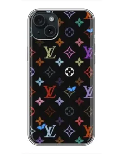 Чехол для iPhone 14 Plus с картинкой «Цветная монограмма LV»