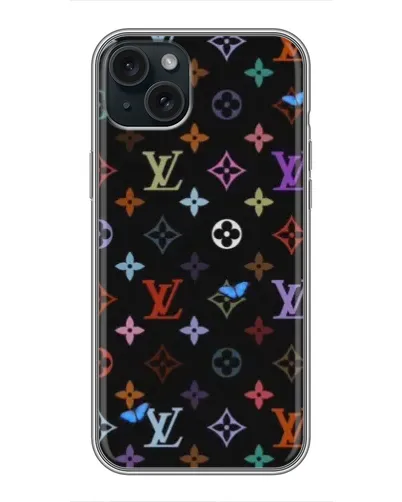 Чехол для iPhone 14 Plus с картинкой «Цветная монограмма LV»