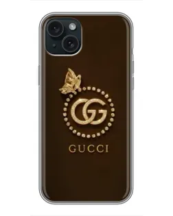 Чехол для iPhone 14 Plus с картинкой «Gucci — золотая бабочка»