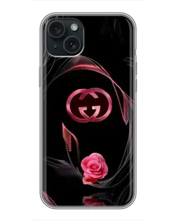 Чехол для iPhone 14 Plus с картинкой «Gucci — неоновая роза»