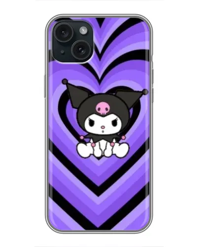 Чехол для iPhone 14 Plus с картинкой «Kuromi и фиолетовые сердца»