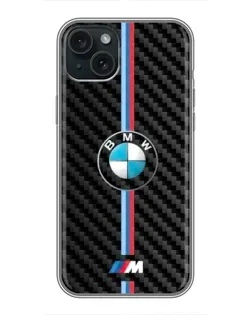 Чохол для iPhone 14 Plus з картинкою «Емблема BMW та карбон»