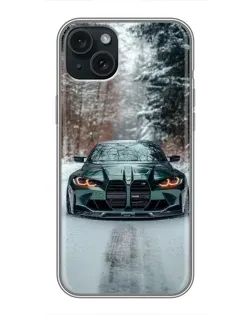 Чохол для iPhone 14 Plus з картинкою «BMW у зимовому лісі»