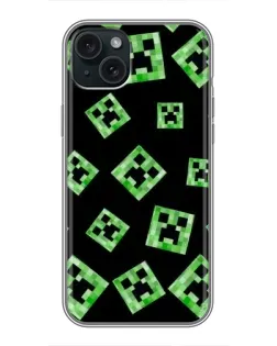 Чехол для iPhone 14 Plus с картинкой «Паттерн с криперами»