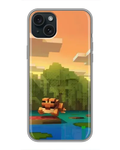 Чехол для iPhone 14 Plus с картинкой «Майнкрафт закат солнца»