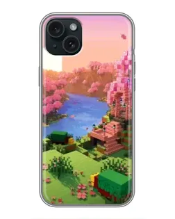 Чехол для iPhone 14 Plus с картинкой «Розовое дерево Minecraft»